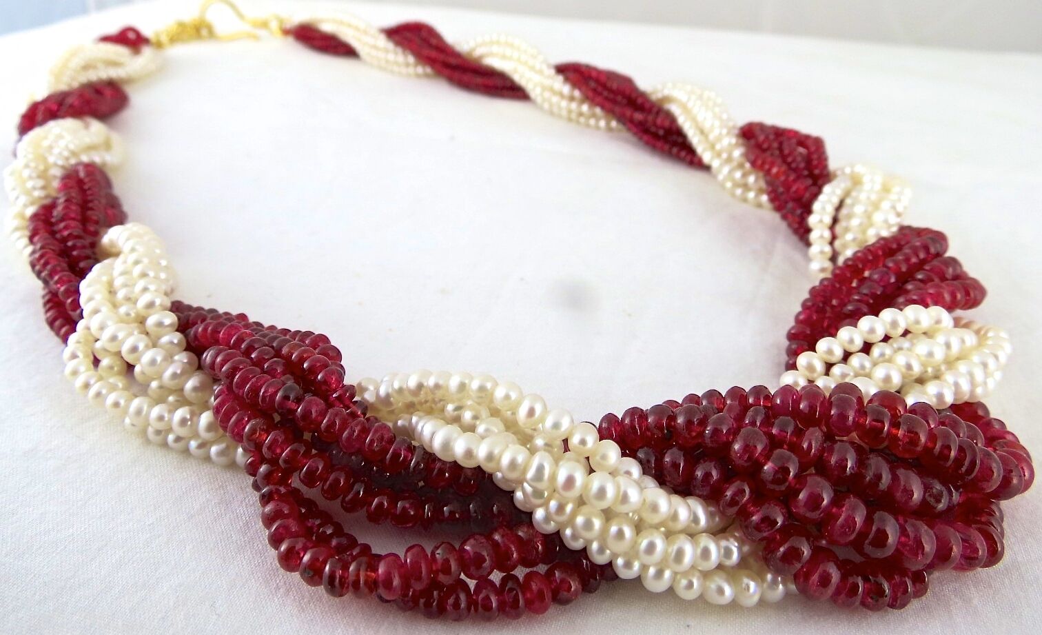 Natural Red Spinel Fresh water Pearl Bead Round 592 Ct Twisted Gemstone Necklace