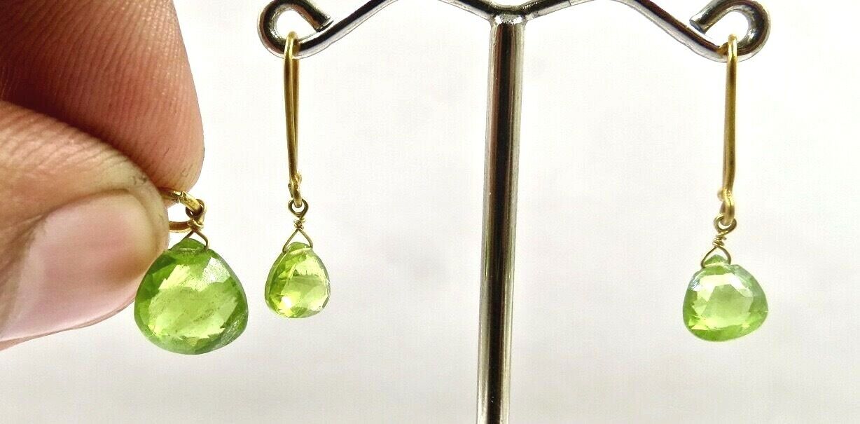 NATURAL GREEN PERIDOT TEAR DROPS 18K GOLD GEMSTONE FASHION EARRING PENDANT SET