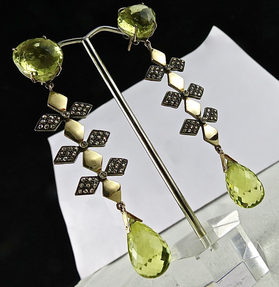 Natural Lemon Quartz Teardrop 10ct Diamond 18k Gold Sterling Silver Earrings