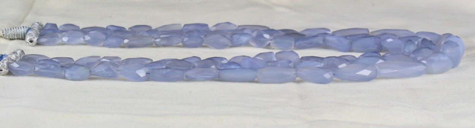 NATURAL BLUE CHALCEDONY BEADS FACETED TUMBLE 3 LINE 569 CARATS GEMSTONE NECKLACE