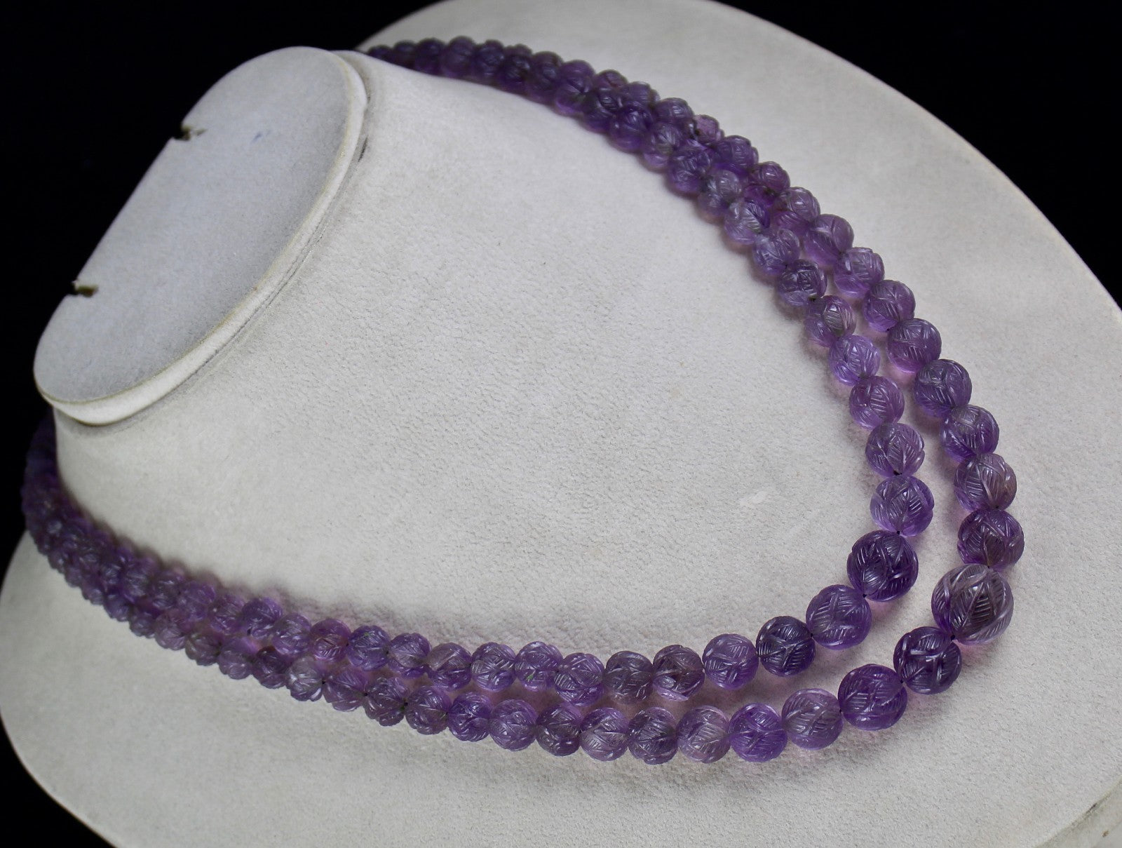 Natural Amethyst 459 Ct Engraved Round Beads Antique Purple Necklace