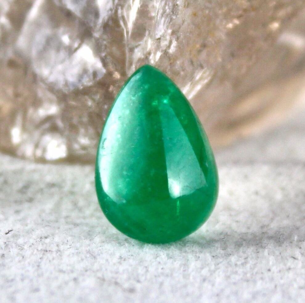 Certified Natural Zambia Emerald Pear Cabochon 5.59 Ct Gemstone For Ring Pendant