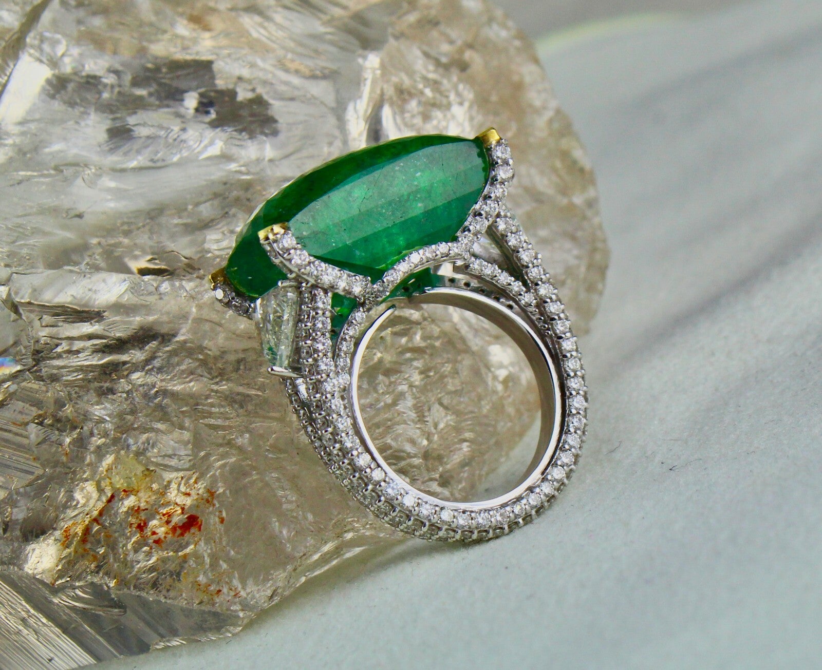 Certified Natural Emerald 23 Ct Rosecut Natural Diamond 18k Gold Important Ring