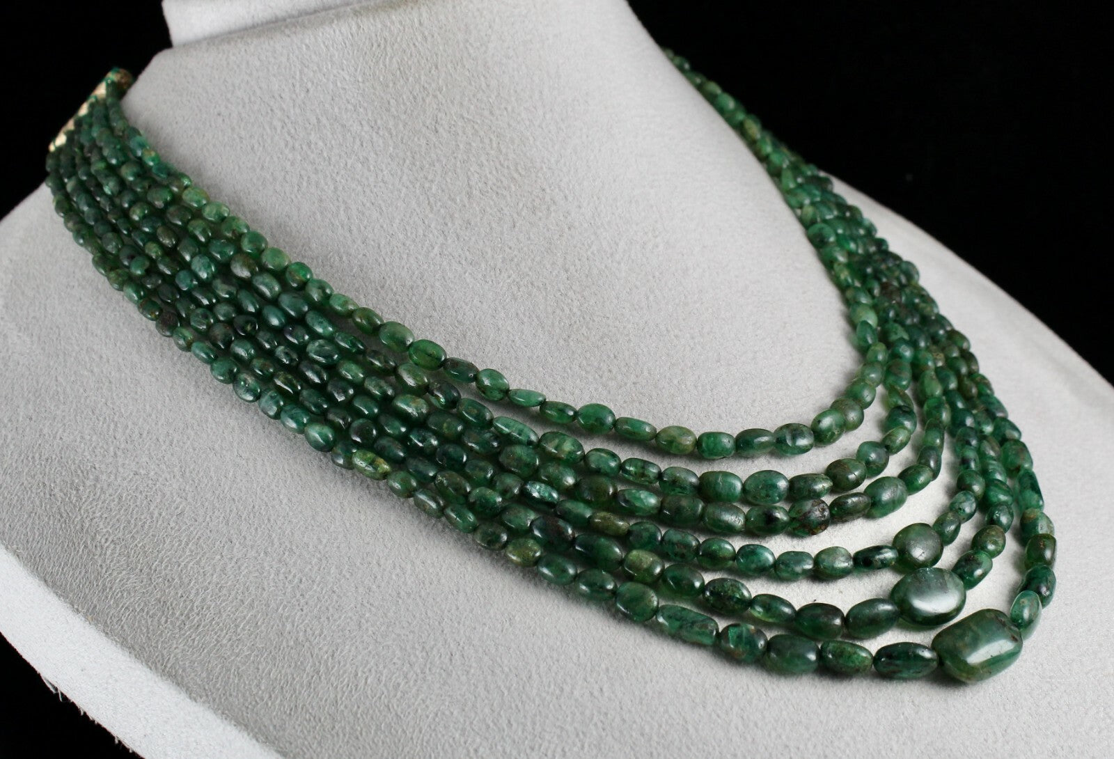 Certified Natural Old Emerald Beads Cabochon Necklace 387 Carats For Wedding