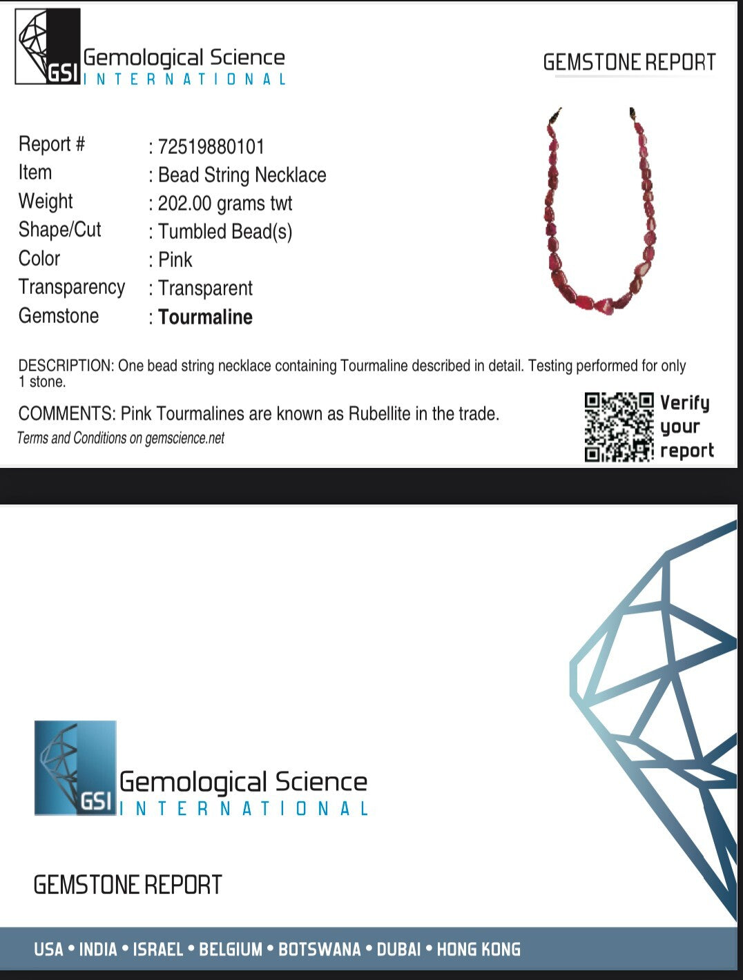 Certified Natural Pink Tourmaline Rubellite Necklace 989 Ct Fine Gemstone