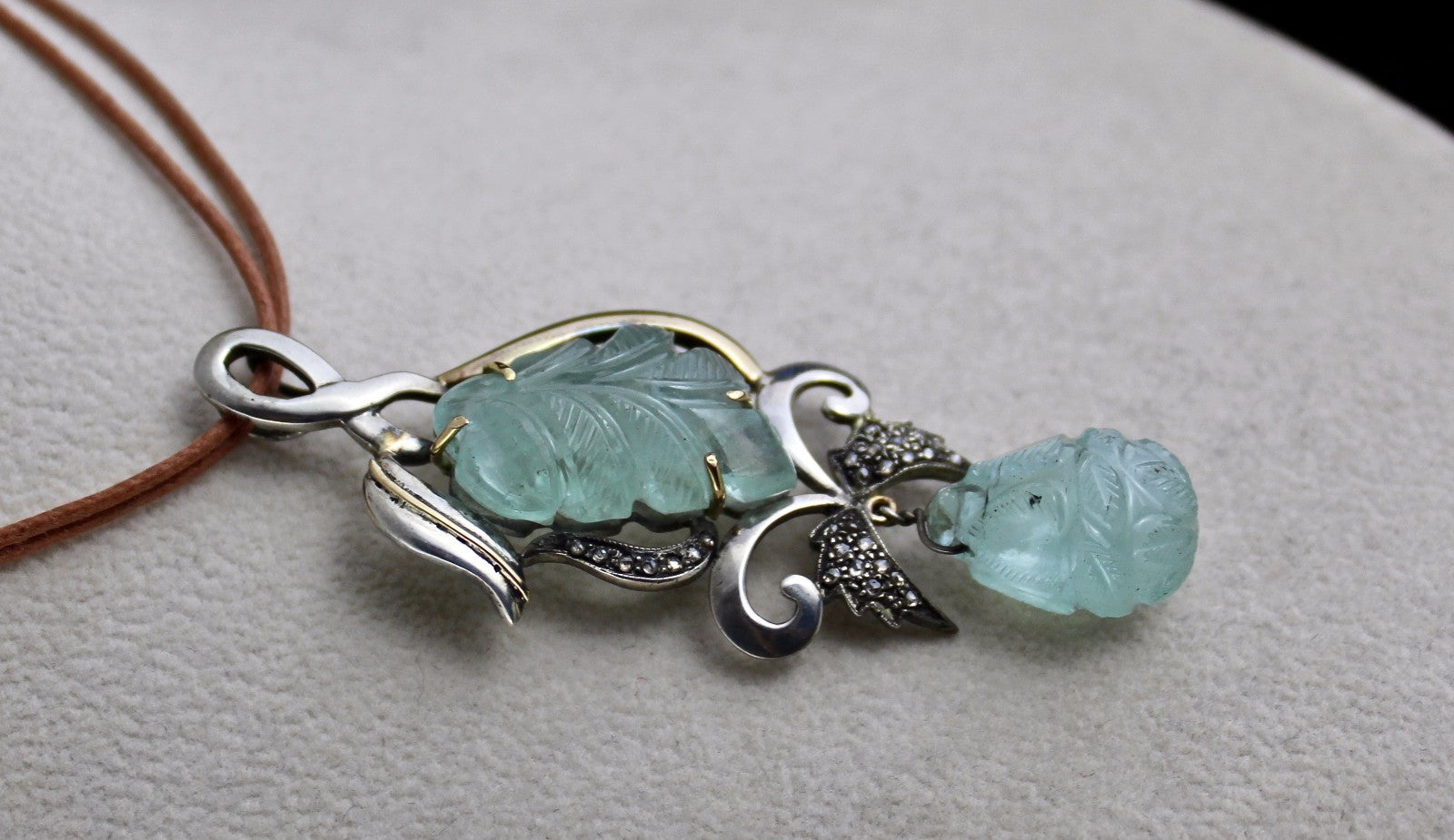 Certified Aquamarine 10ct Natural Diamond 18k Sterling Silver Victorian Pendant