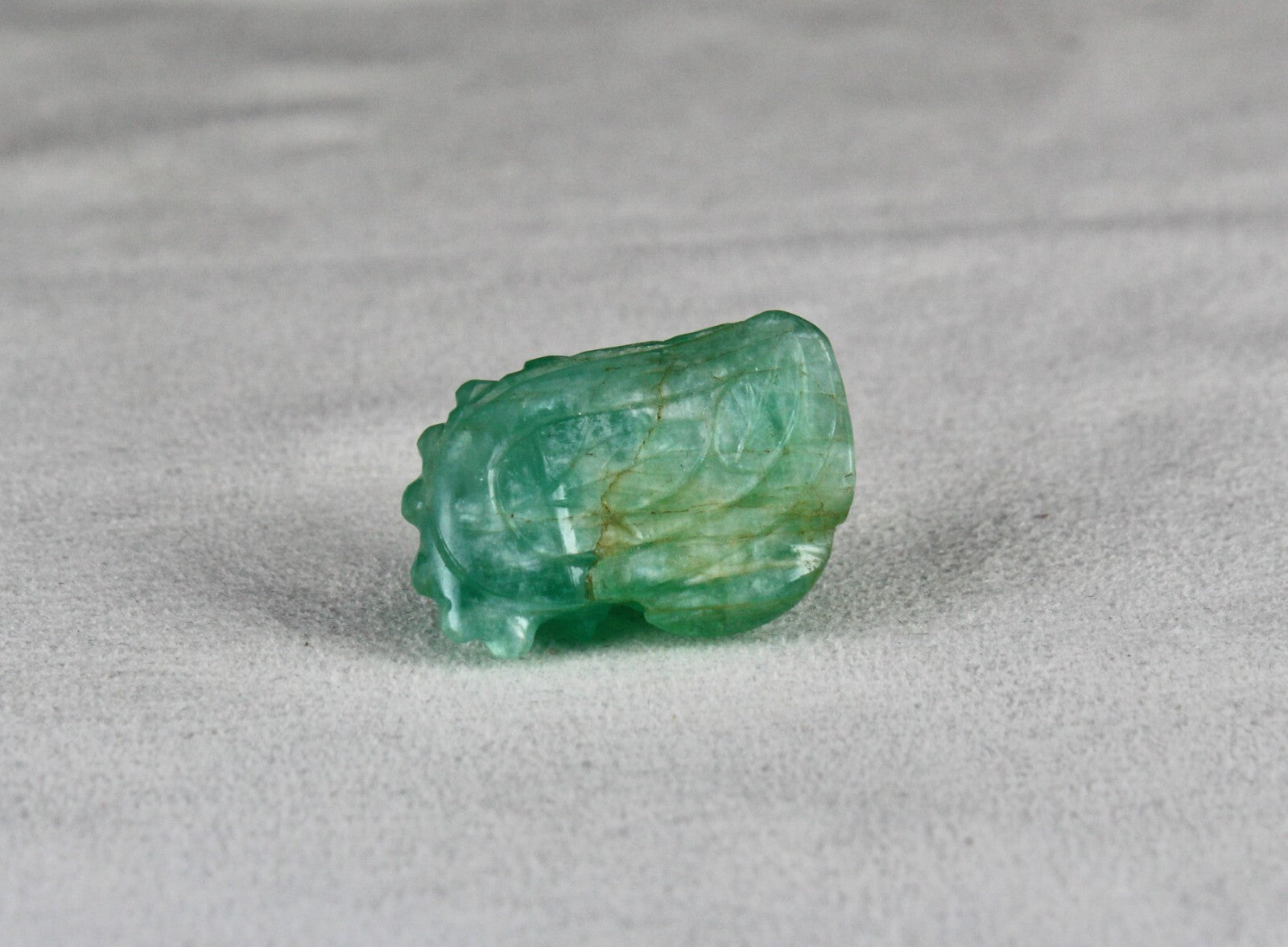 Certified Natural Emerald 58.15ct Engraved Leaf 31x20mm Old Gem Pendant Ring