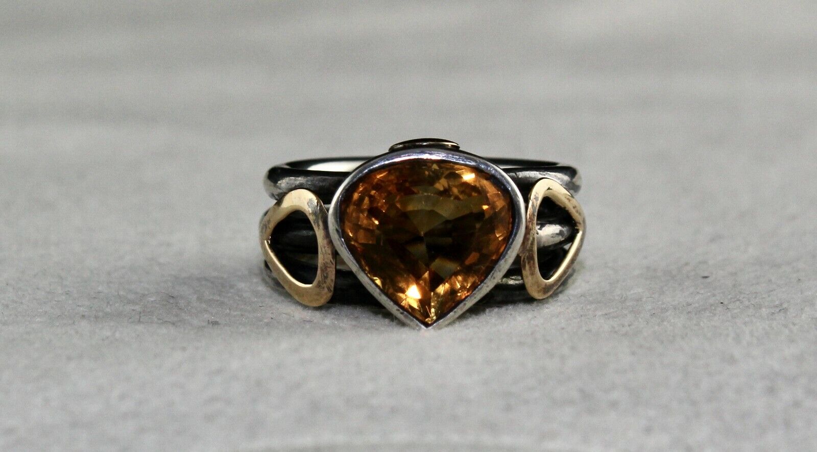 ANTIQUE NATURAL YELLOW CITRINE CUT 18K GOLD LADIES RING IN 925 STERLING SILVER