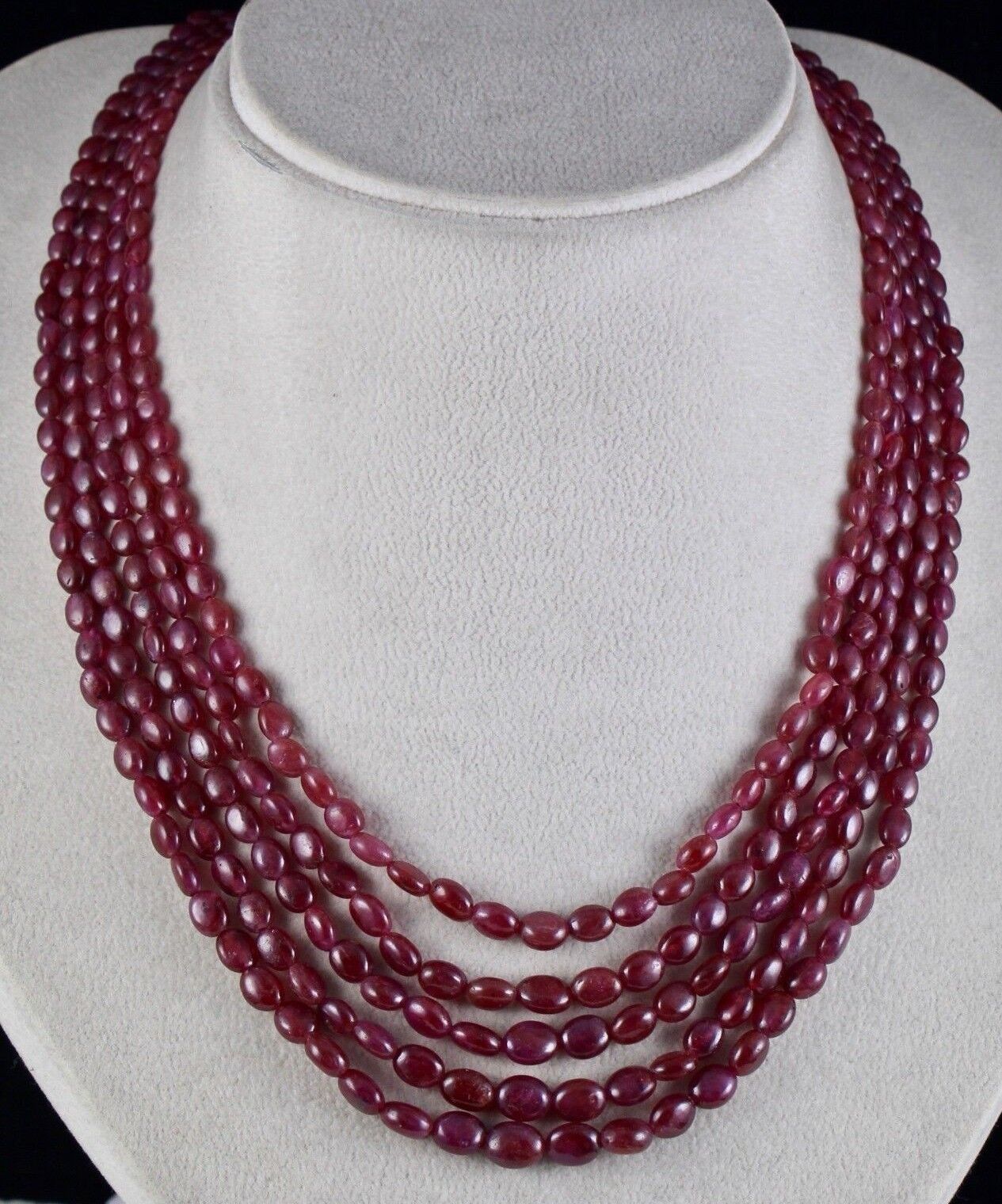 NATURAL UNHEAT RED RUBY BEADS LONG 5 LINE 439 CARATS GEMSTONE LADIES NECKLACE