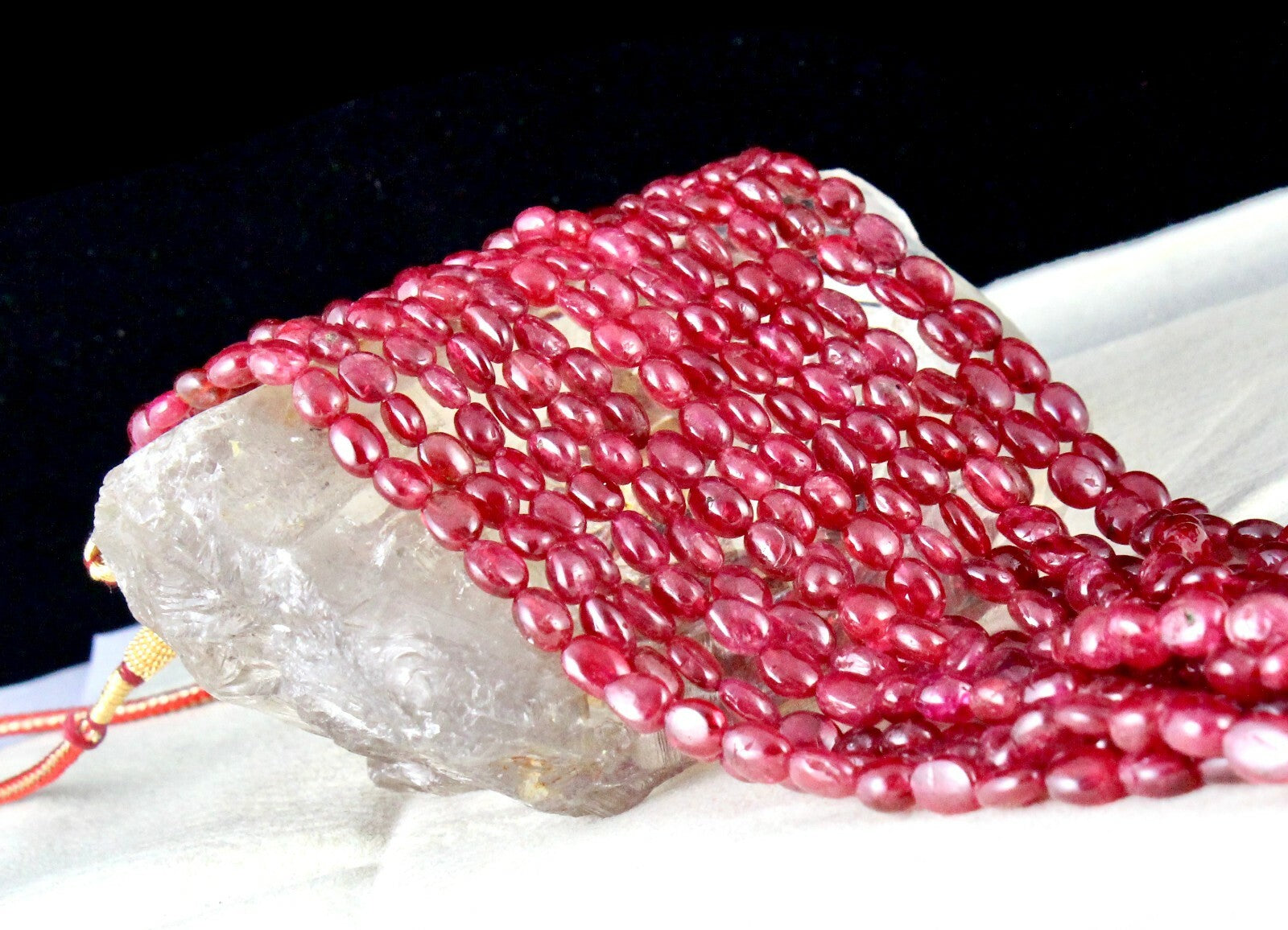 Certified Natural Red Spinel Necklace 814 Ct Cabochon Beads 7 Line Gemstone