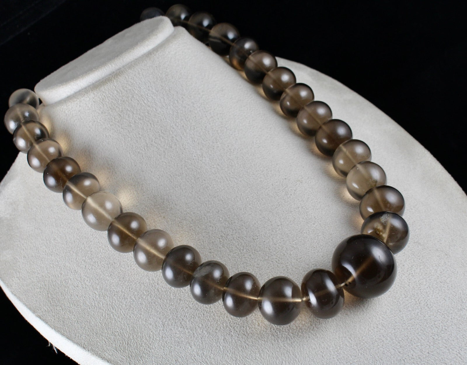 Natural Smoky Quartz 1633 Ct Round Beads Sterling Silver Gemstone Necklace