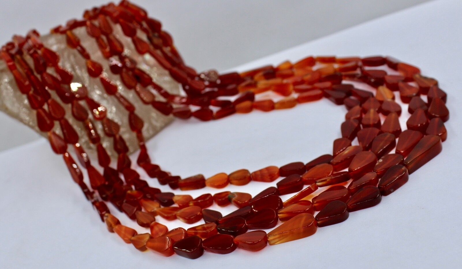 Red Onyx Beaded Necklace Fancy Shape 5 Line 541 Carats Gemstone Silver Clasp