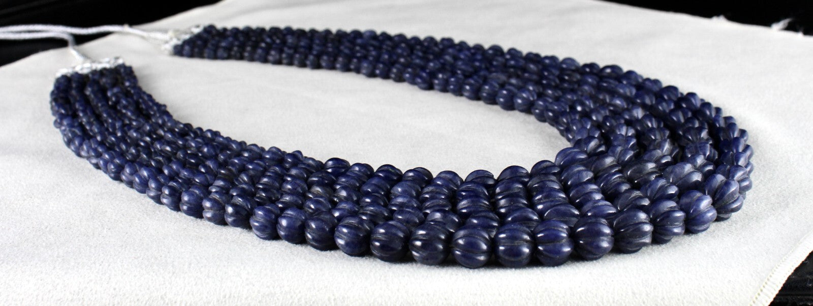 Natural Blue Jade 977 Ct Beads Carved Round Gemstone Necklace, 5 Line Fashion