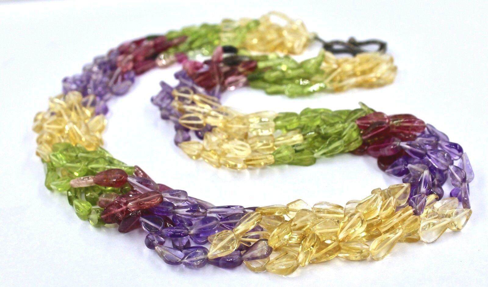 MULTI COLOR PERIDOT CITRINE TOURMALINE BEADS 8 LINE 313 CARATS GEMSTONE NECKLACE