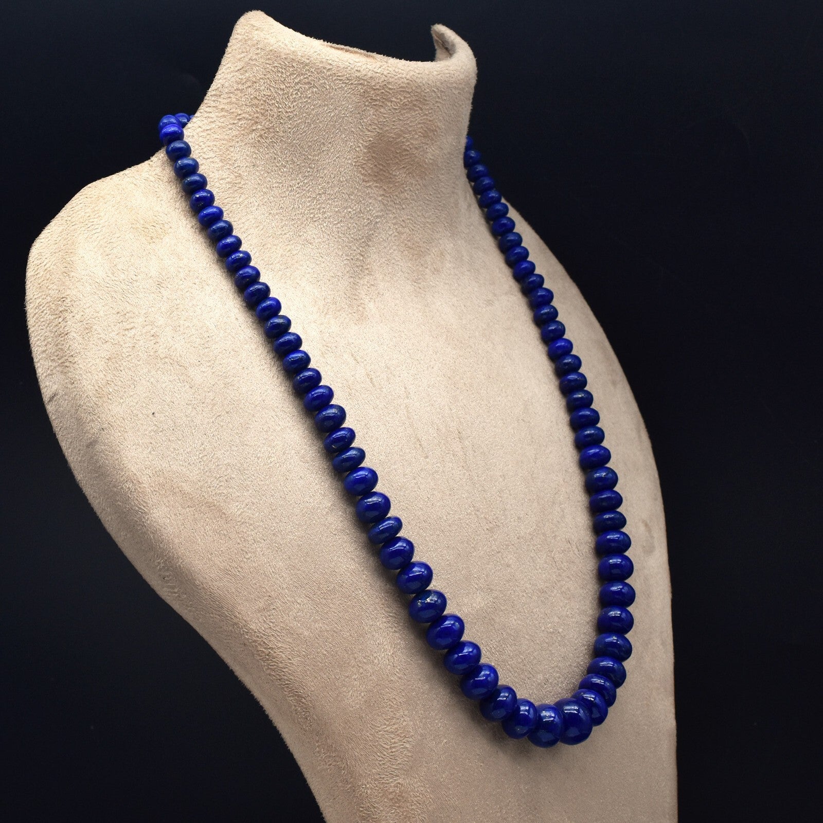 Natural Blue Lapis Lazuli 310 Ct Sterling Silver Gemstone Round Beads Necklace