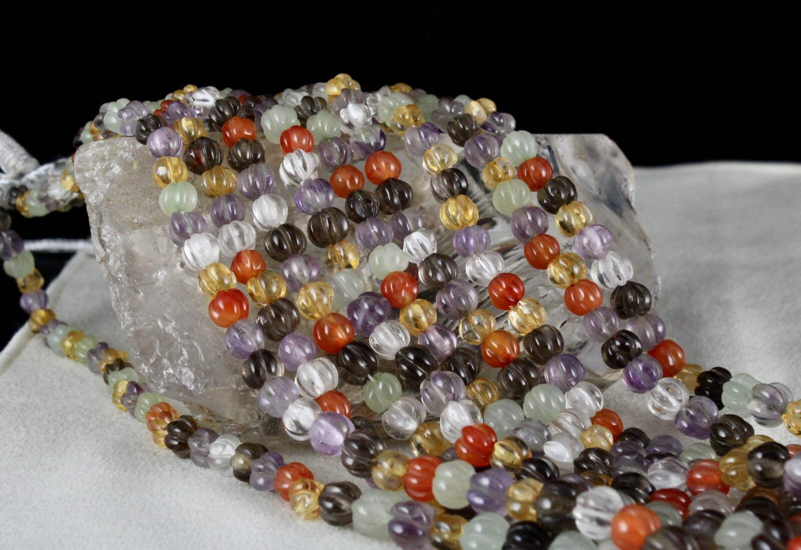 Old Natural Semi Precious Carved Melon Beads Stone Necklace 1048 Cts 5 L