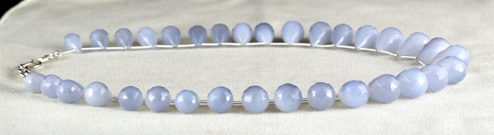 NATURAL BLUE CHALCEDONY BEADS TEARDROPS 1 LINE 438 CARATS GEMSTONE FINE NECKLACE