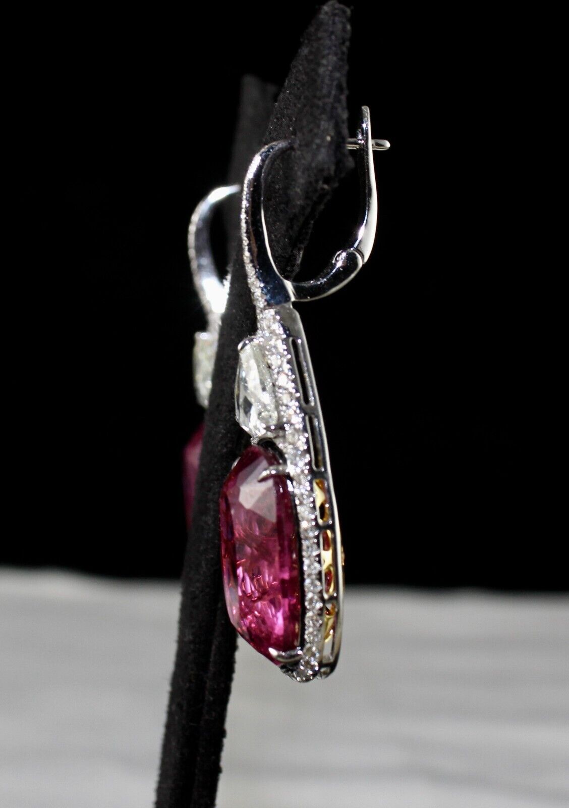 Natural Rubellite Pink Tourmaline Cushion Rosecut Diamond 18K Gold Fine Earring