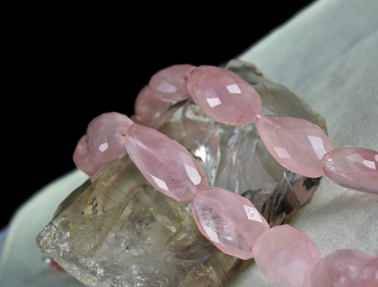 NATURAL ROSE QUARTZ BEADS FANCY CABOCHON 906 CARATS GEMSTONE SILVER NECKLACE