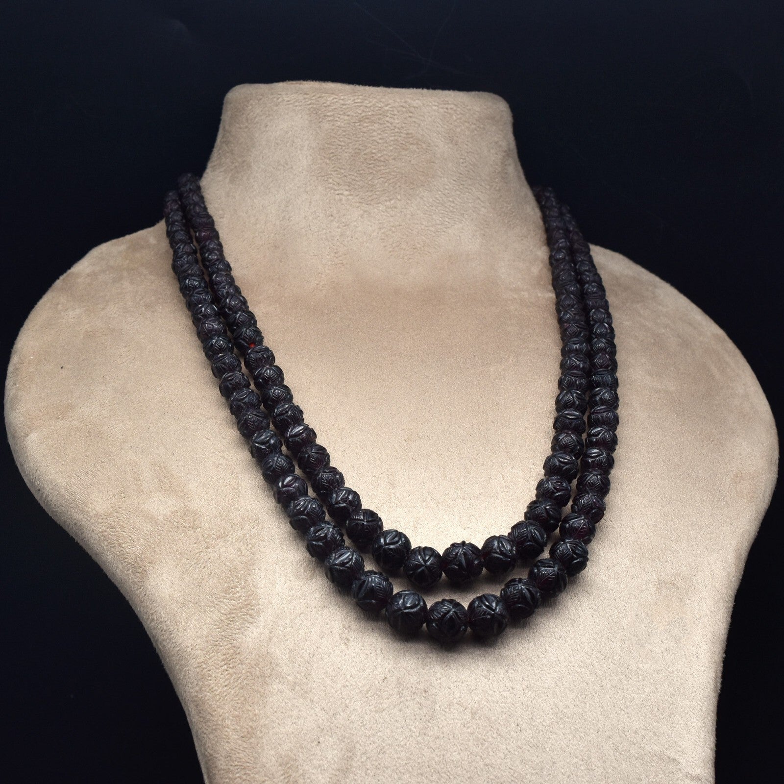 Certified Vintage Natural Garnet Beads 649 Ct Sterling Silver Necklace