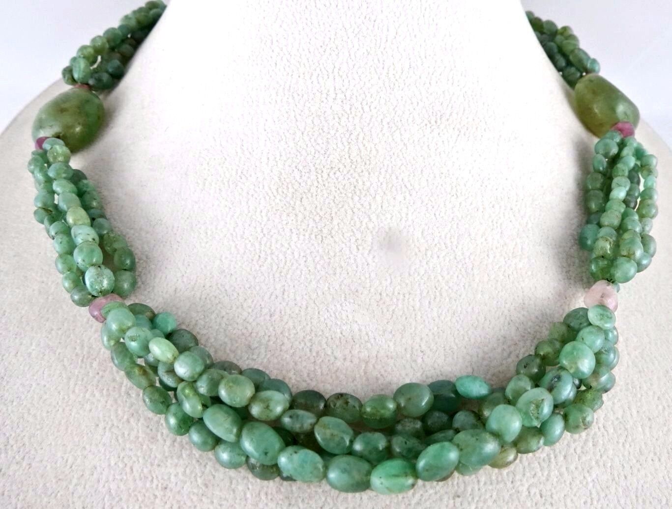 Antique Fine Natural Emerald Ruby Beaded 385 Ct Designer Party Gemstone Necklace