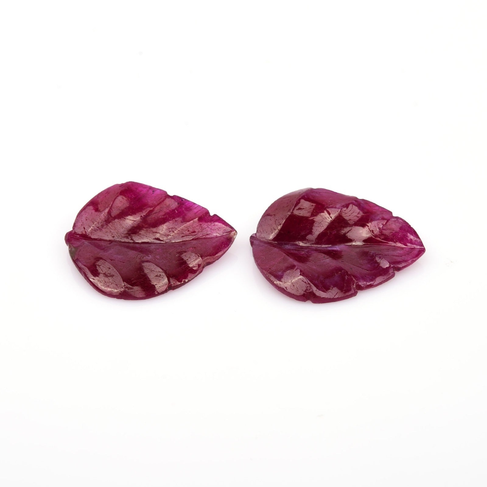 Certified Natural Ruby Engraved Leaf Pair 2 Pc 17.79 Ct Loose Gemstone Earring