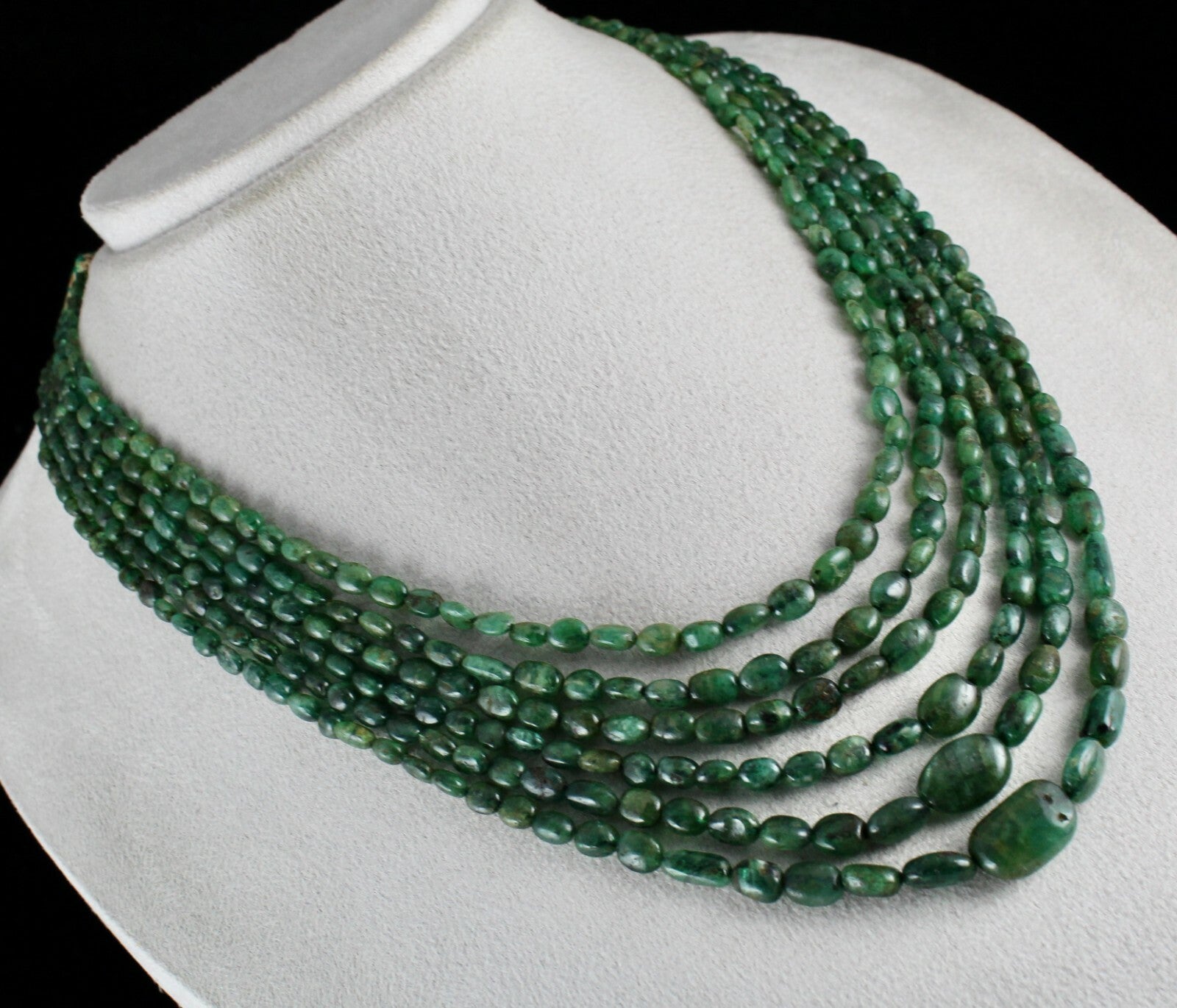 Certified Natural Old Emerald Beads Cabochon Necklace 387 Carats For Wedding