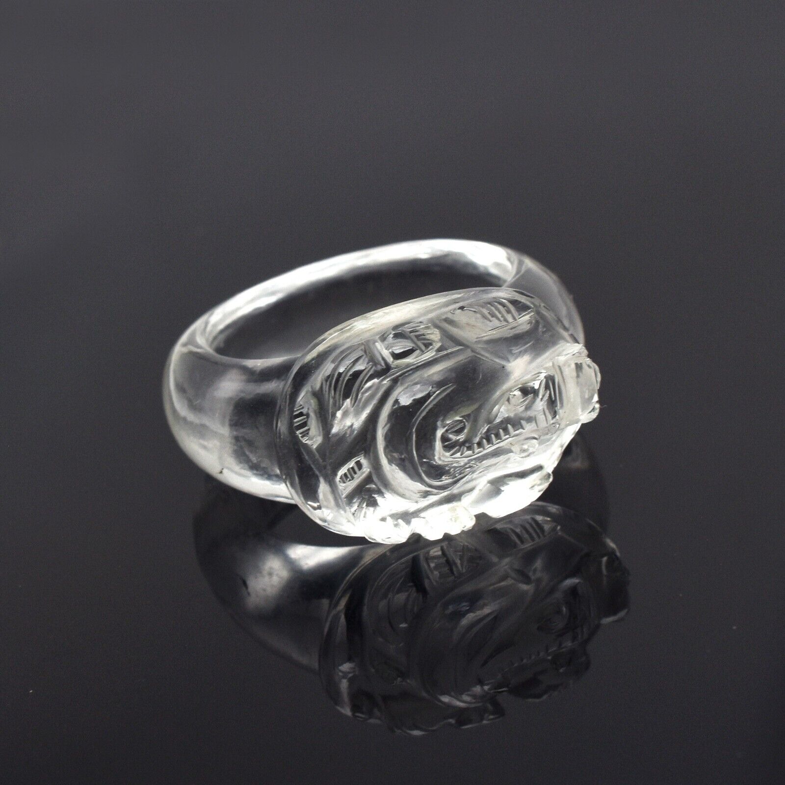 Divine Natural Rock Crystal Quartz Ganesha 41 Ct Carved Gemstone Men Women Ring