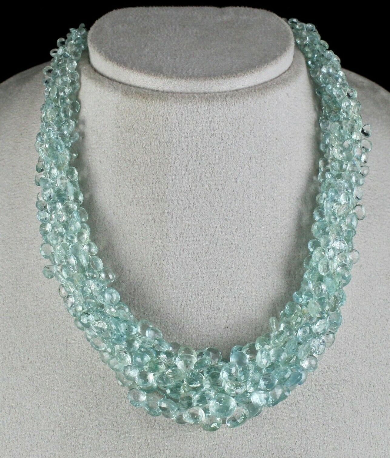 TOP NATURAL AQUAMARINE TEAR DROPS 609 CTS GEMSTONE SILVER STATEMENT NECKLACE