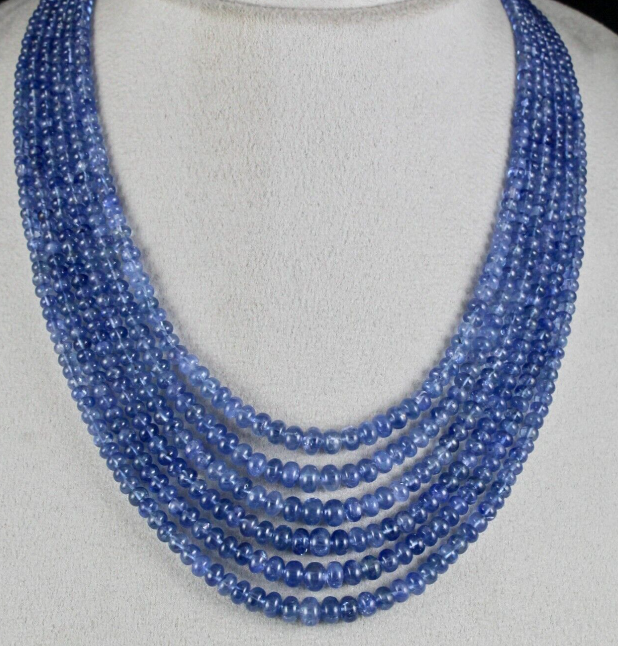 Exclusive Natural Blue Sapphire Beads Round 6 Line 739 Carats Gemstone Necklace