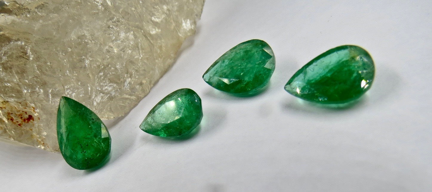 Certified Zambia Natural Emerald Pear Cut 4 Pc 17 Ct Loose Gemstone Ring Pendant