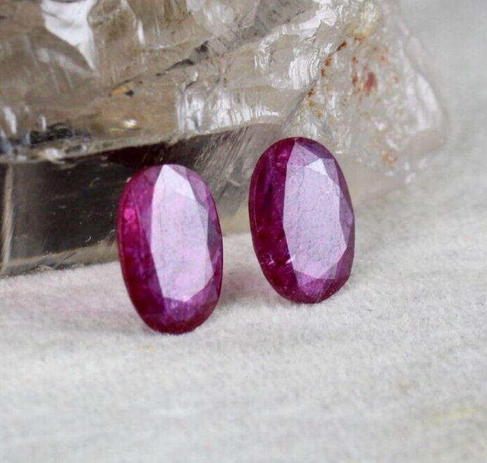 NATURAL RUBY OVAL CUT 4.92 CTS MOZAMBIQUE NOHEAT GEMSTONE PAIR DESIGNING EARRING