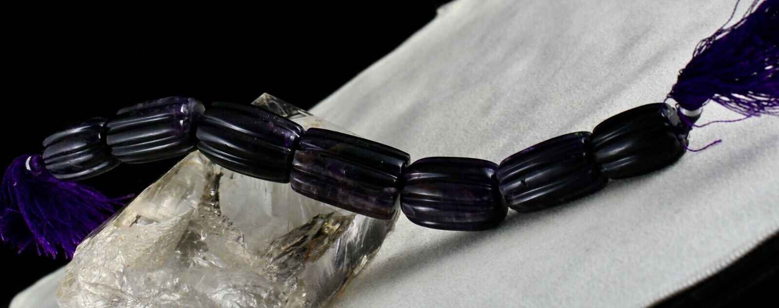 NATURAL AMETHYST BEADS CARVED LONG 7 PCS 465 CARATS GEMSTONE DESIGNING JEWELS