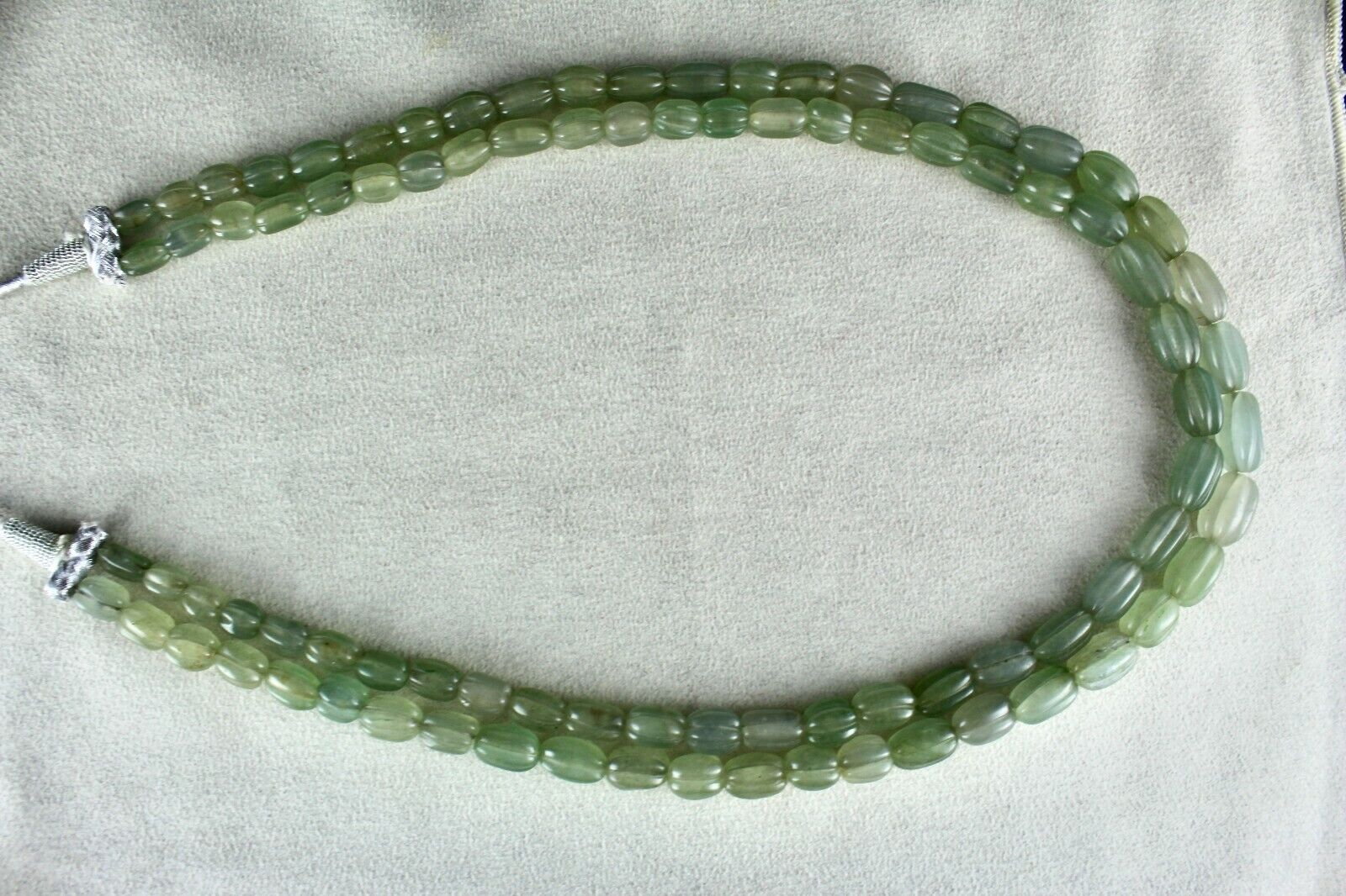 NATURAL INDIAN JADE CARVED LONG BEADS 2 L 484 CARATS GEMSTONE FASHION NECKLACE