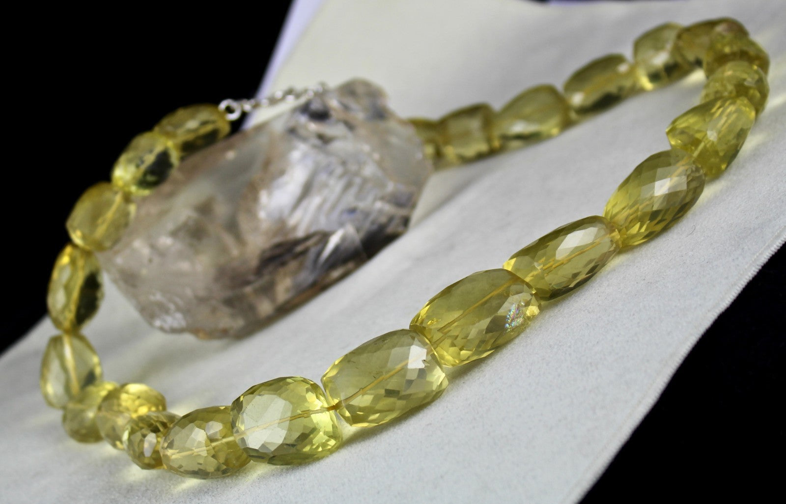 Certified Natural Lemon Quartz Beads 1354 Ct Faceted Sterling Silver Necklace