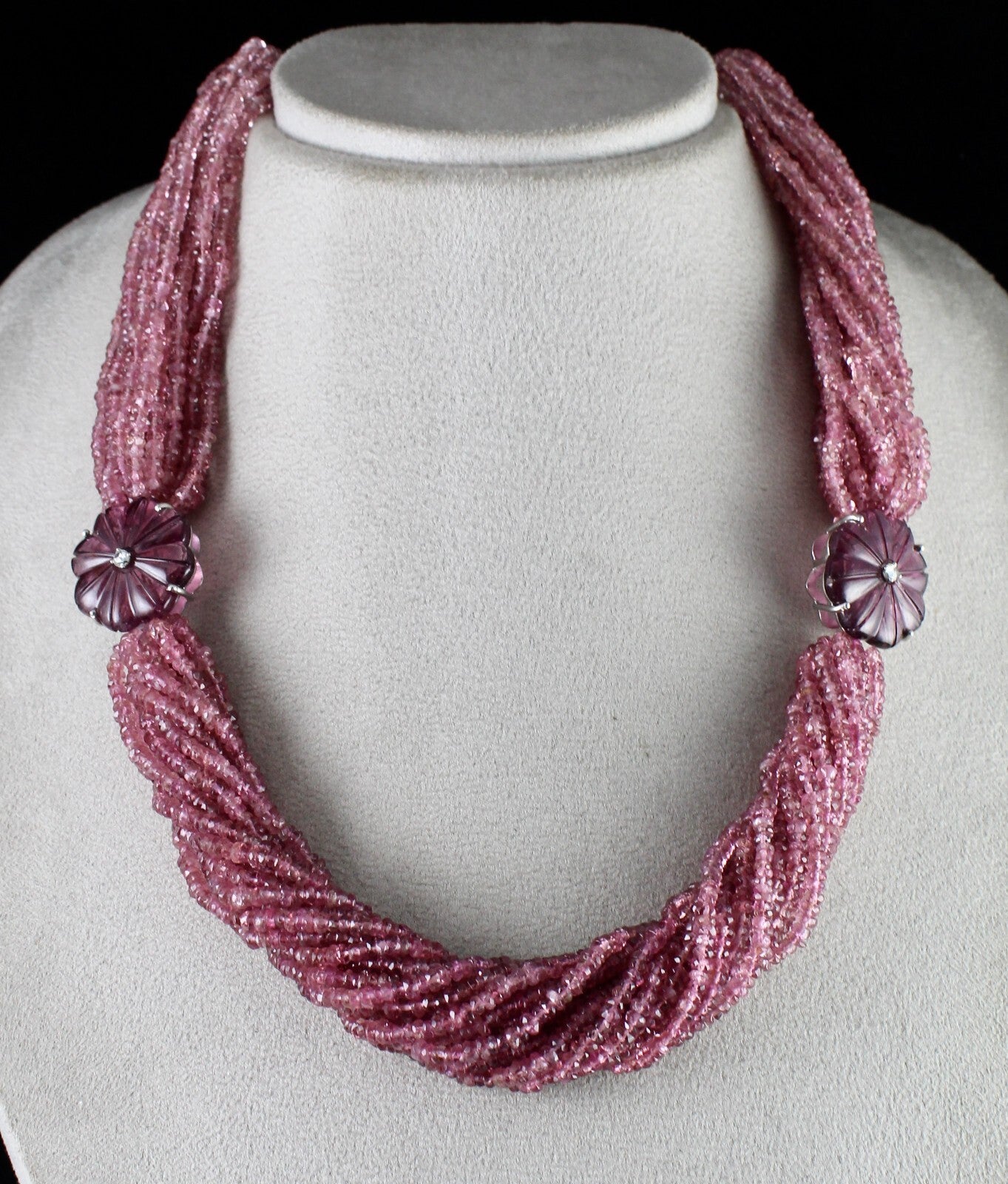 Certified Natural Pink Tourmaline 878ct Carved Sterling Silver Necklace