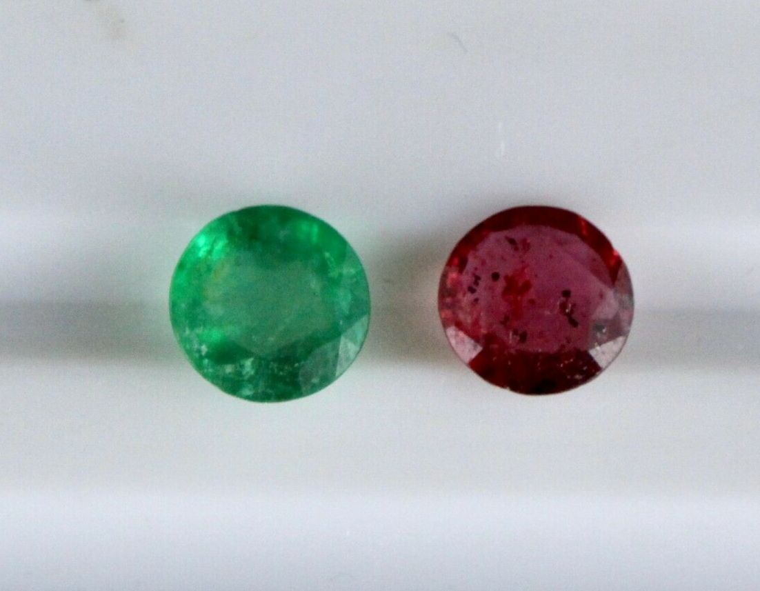 Natural Emerald Ruby Round Cut 2 Pcs 2.25 Carats Gemstone Designing Ring Pendant