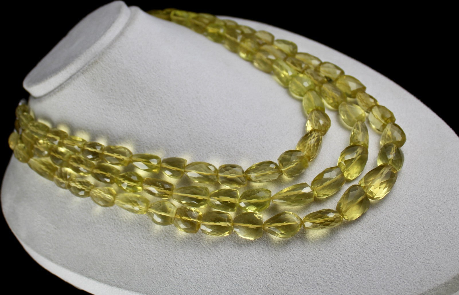 Natural Lemon Quartz Gemstone Necklace 1500ct 3 Line Faceted Nuggets Beads