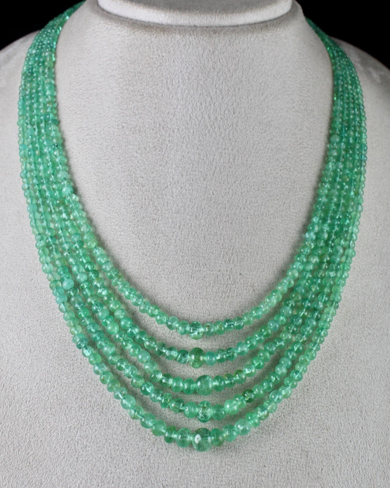 Certified Antique Colombian Emerald 315 Ct Beads Round Gemstone Necklace