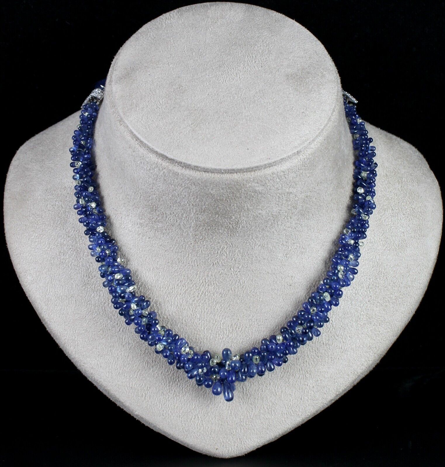 Fine Natural Blue Sapphire Diamond Teardrop 18K Gold Cocktail Statement Necklace