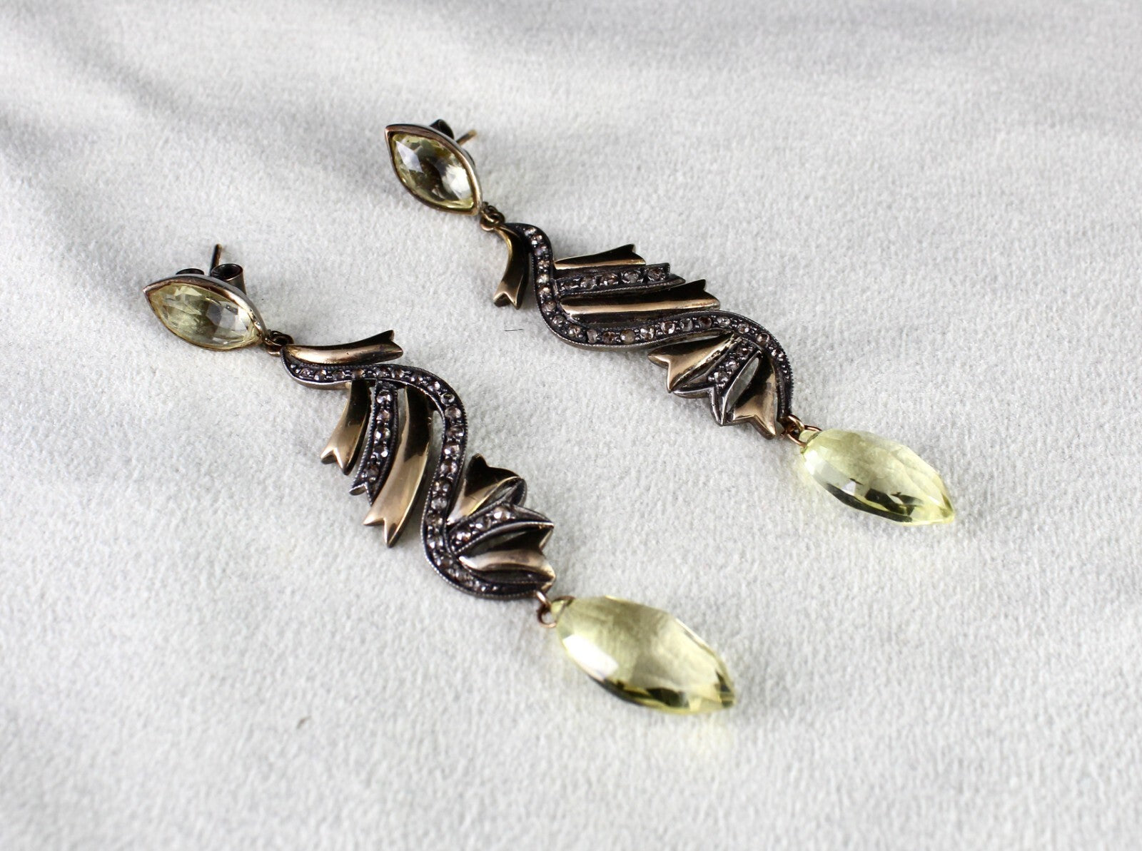 Certified Lemon Quartz 10ct Natural Diamond 18k Gold Sterling Silver Earrings