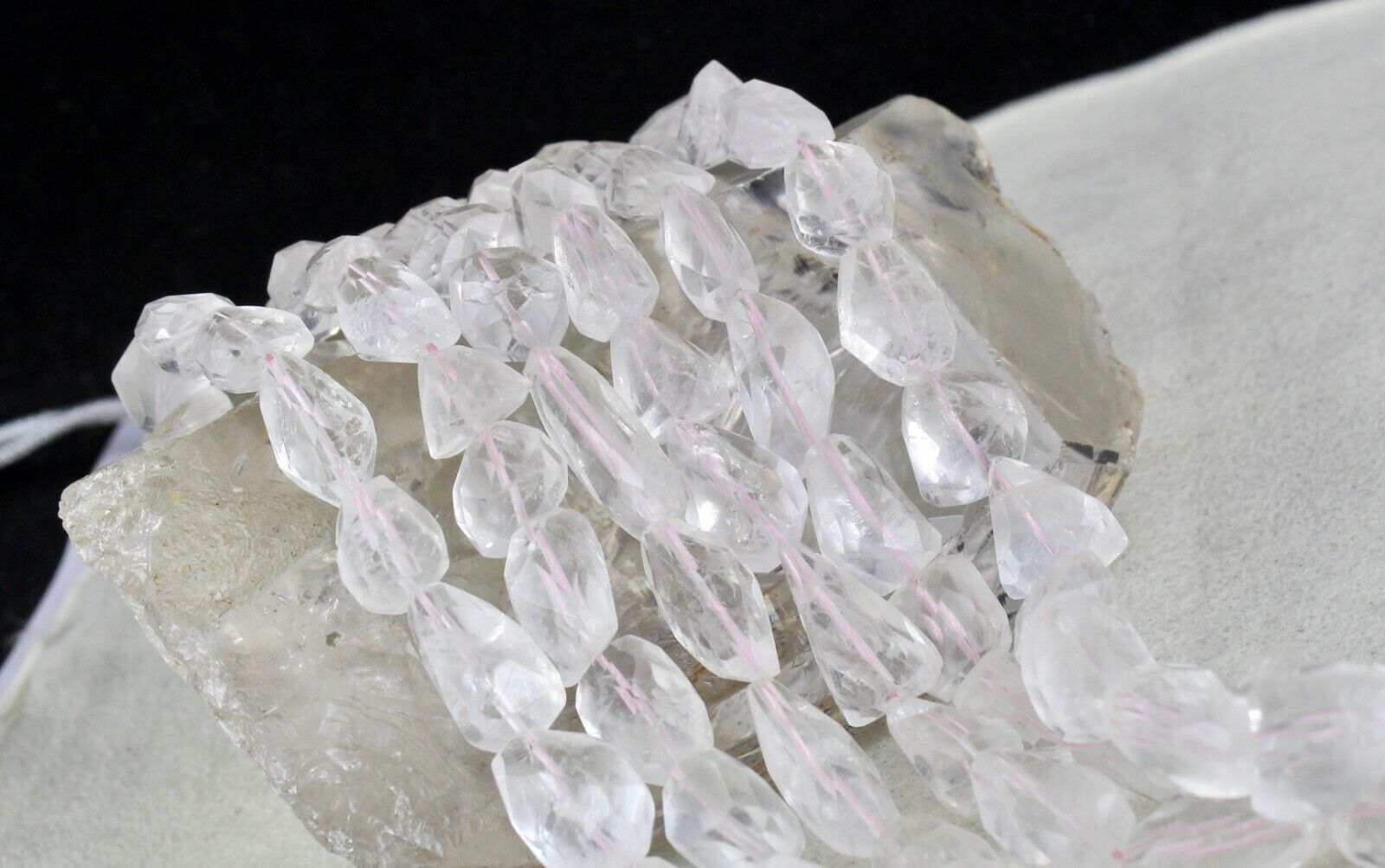 NATURAL PINK AQUAMARINE FACETED TUMBLE BEADS 3 LINE 1094 CARAT GEMSTONE NECKLACE