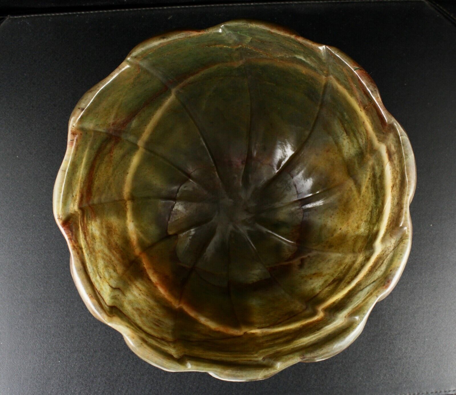 NATURAL GREEN AGATE CARVED ROUND 5075 CARATS BIG GEMSTONE BOWL FOR HOME DECOR