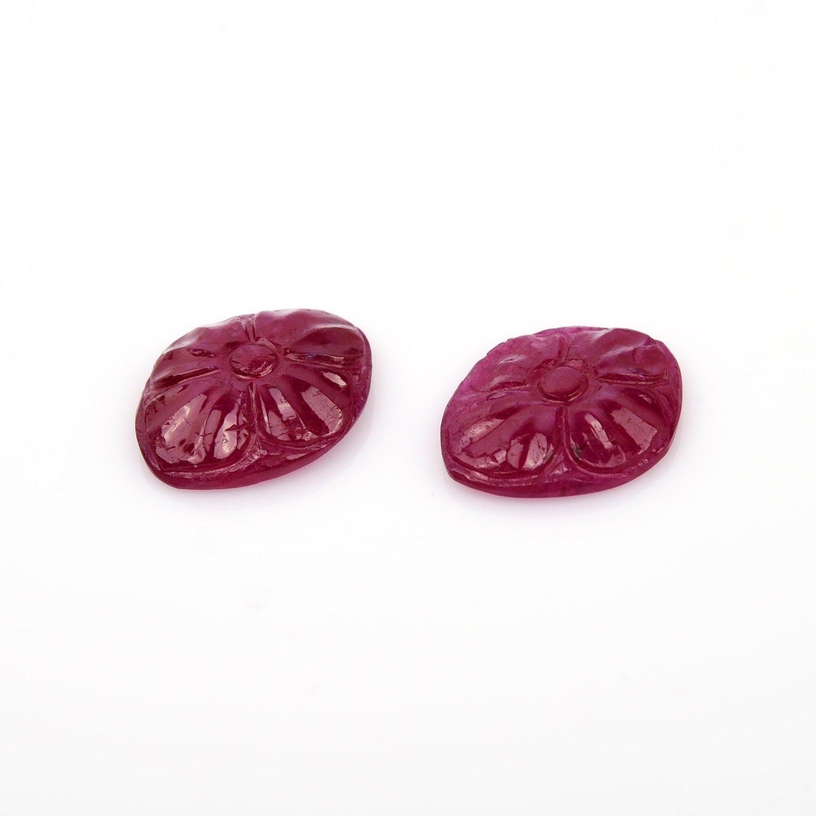 Natural Ruby Engraved Oval Flower Pair 2 Pc 6.18 Ct Loose Red Gemstone Earring