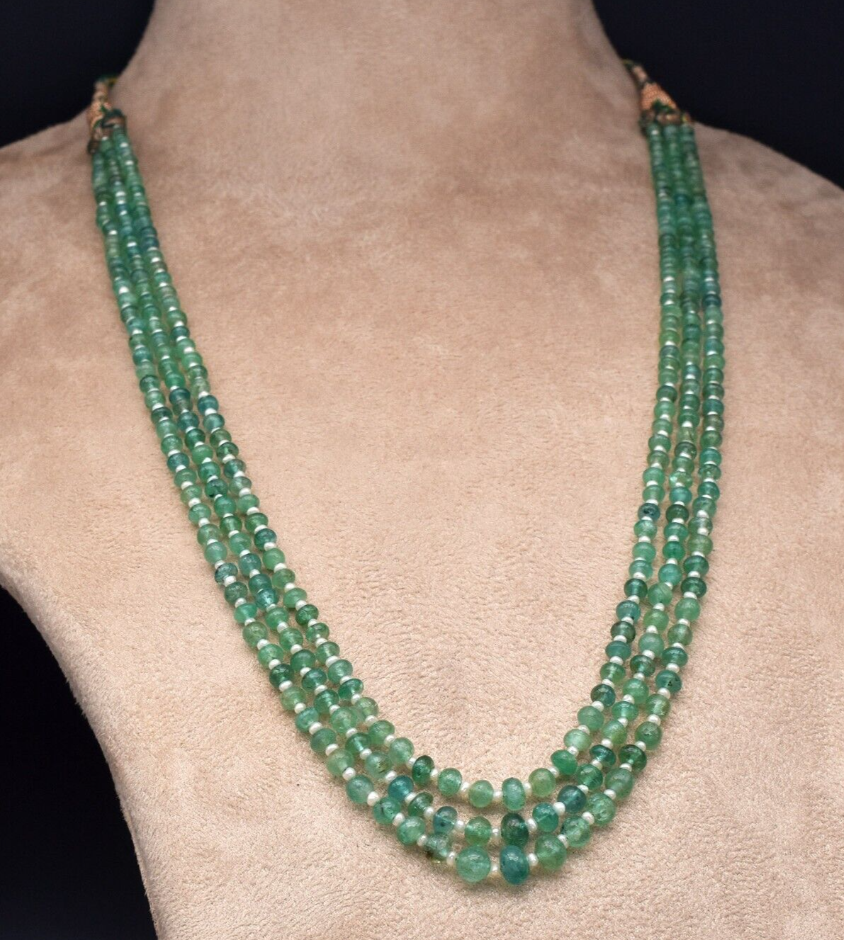 Vintage Natural Emerald 117 Ct Pearl Beads Old Necklace