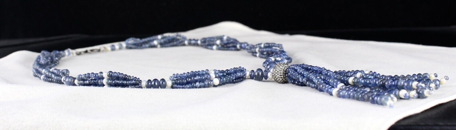 NATURAL BLUE SAPPHIRE PEARL ROUND BEADS DIAMOND 398 CTS SILVER DESIGNER NECKLACE