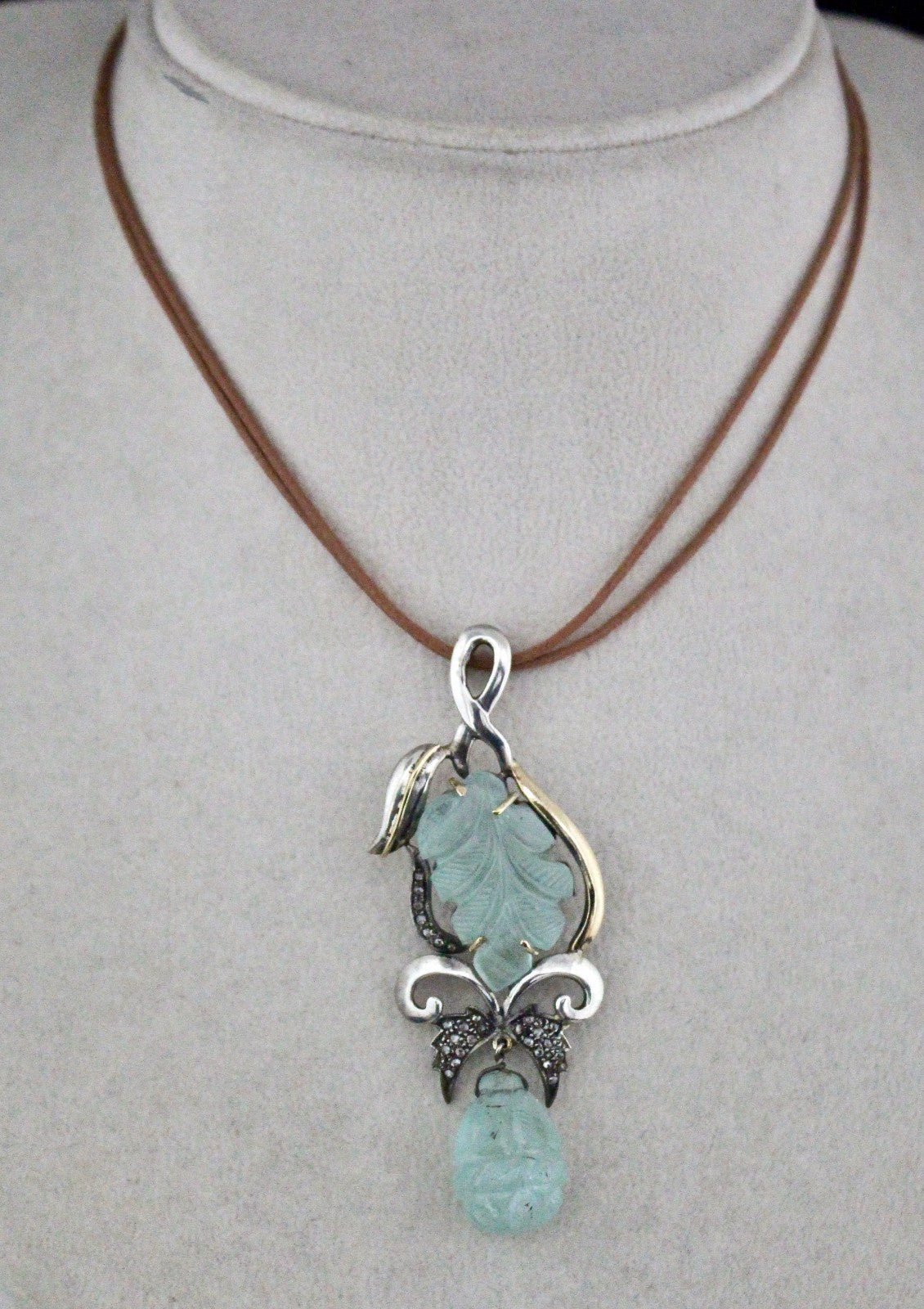 Certified Aquamarine 10ct Natural Diamond 18k Sterling Silver Victorian Pendant