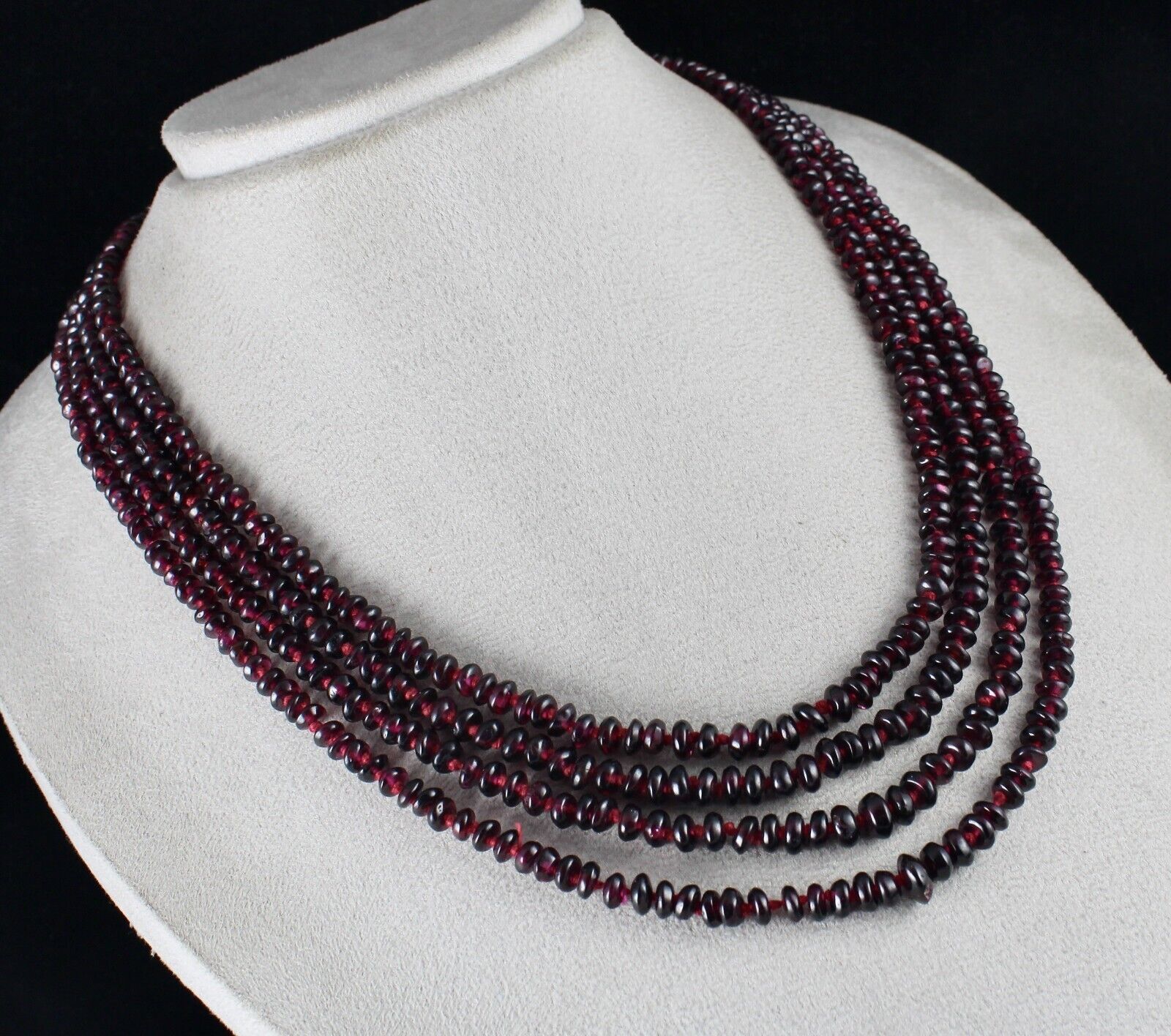 NATURAL GARNET BEADS BUTTON 4 LINE 575 CARATS SEMI PRECIOUS GEMSTONE NECKLACE