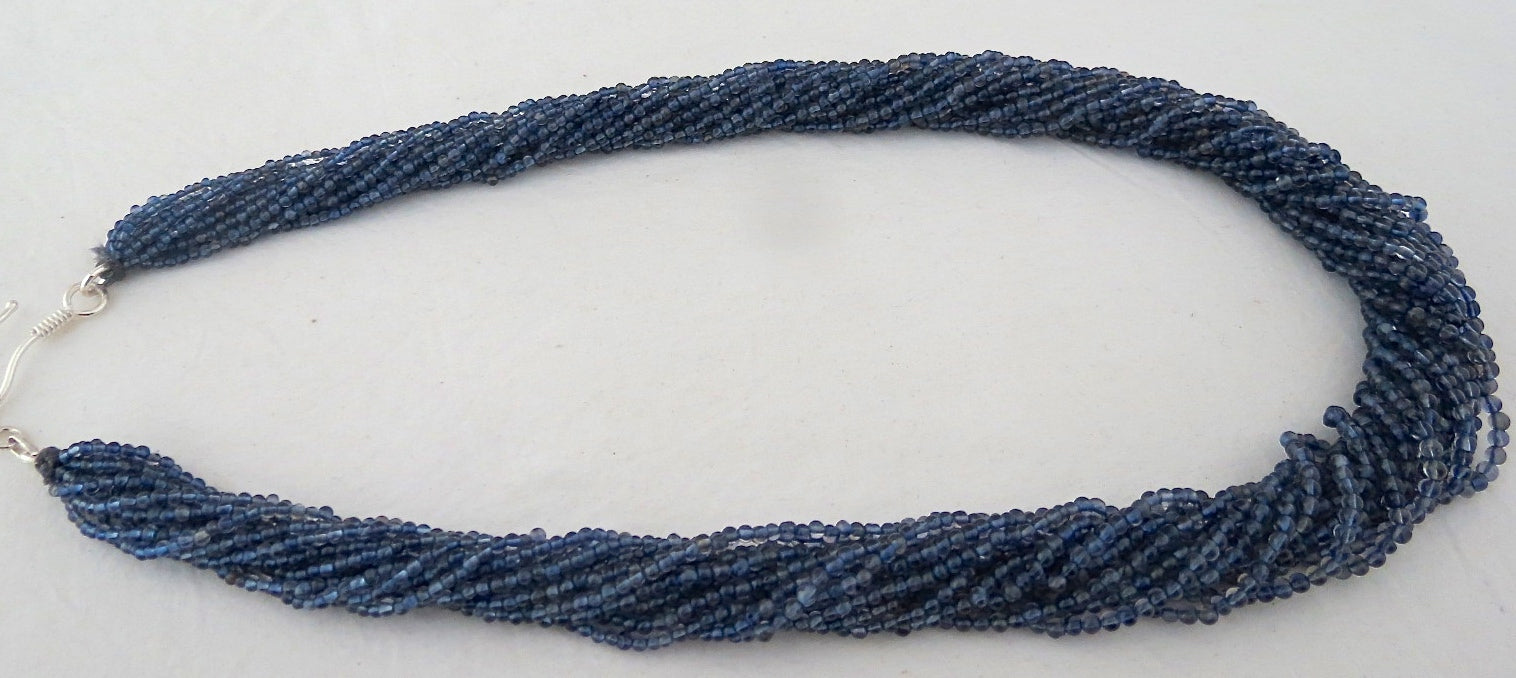 Natural Iolite 417ct Blue Round Beads Sterling Silver Fashion Necklace