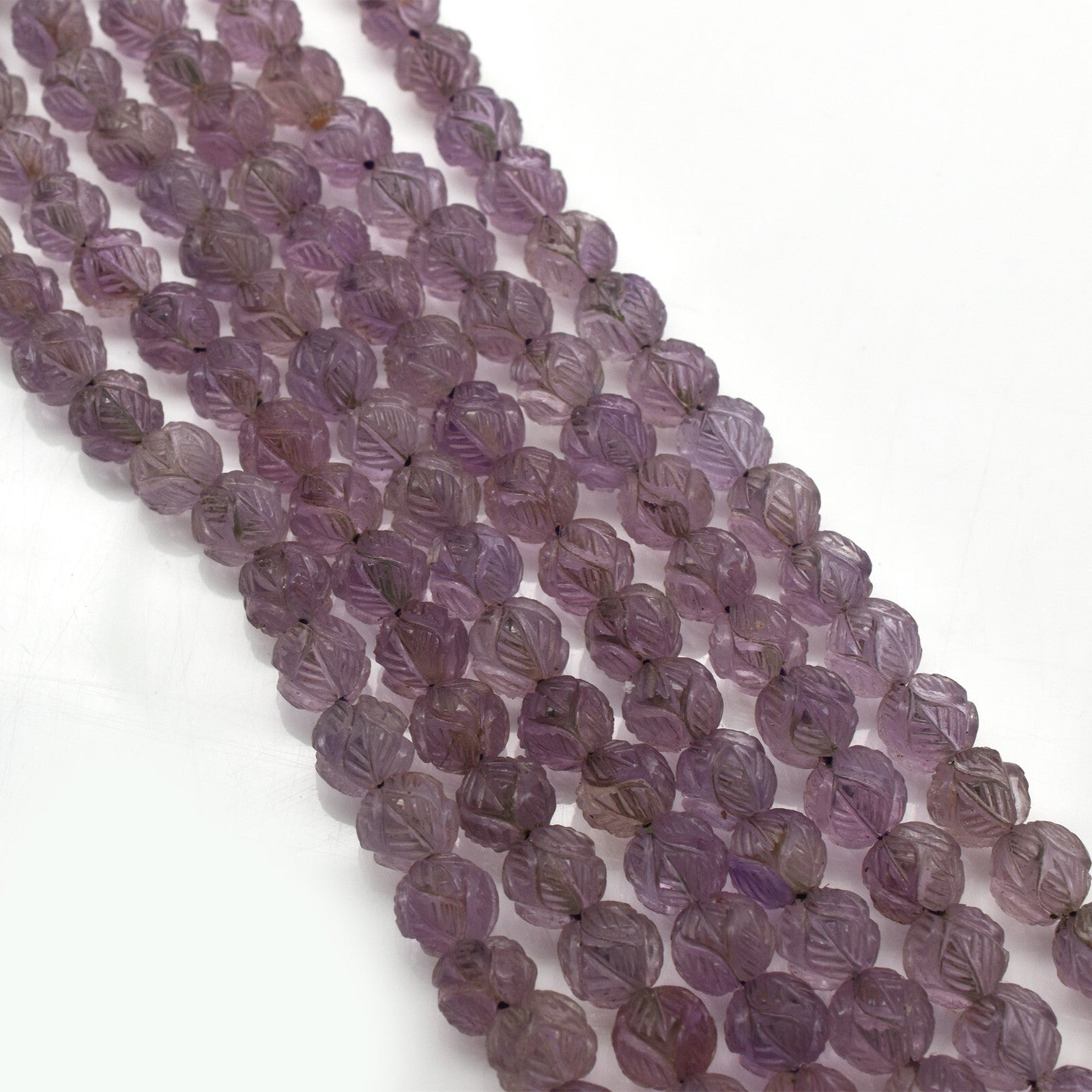 Vintage Natural Amethyst Beads Necklace Engraved 417 Ct Purple Gemstone